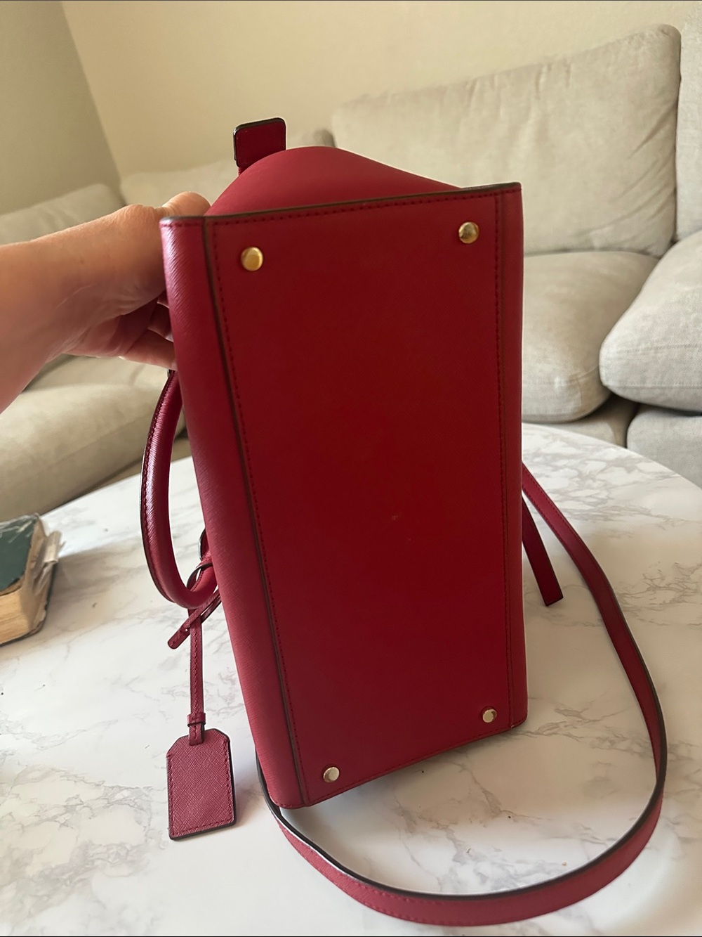 kate spade red leather satchel with detachable strap - Picture 3 of 3